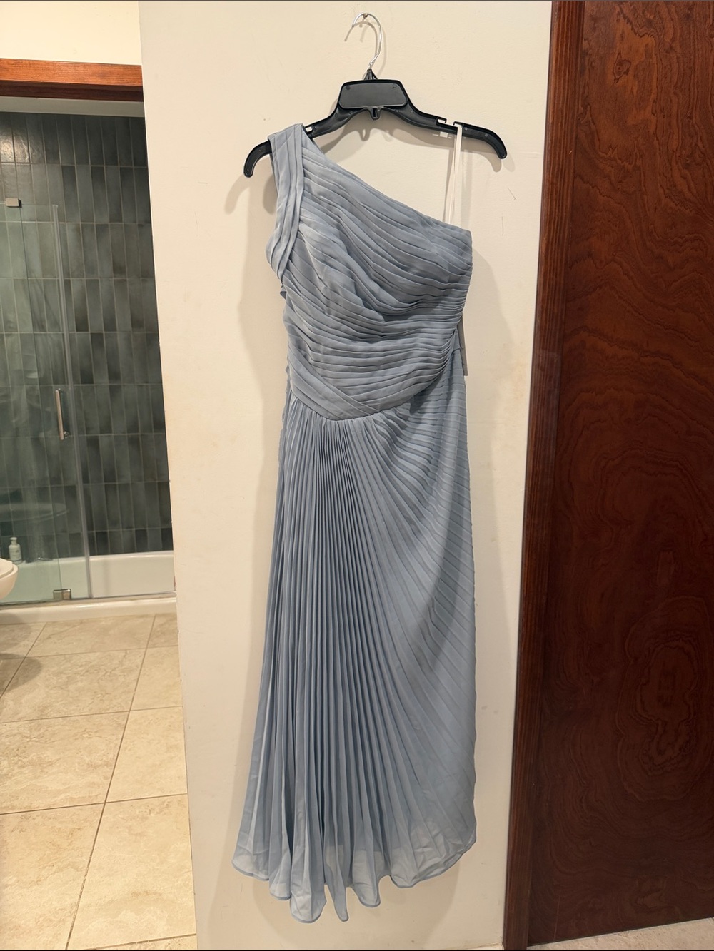 Asymmetric Shiree Dusty Blue Pleated One-Shoulder Dress